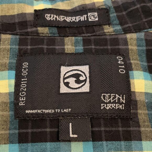 Deep Current Shirt Mens Large Black Blue Plaid Button Down Casual Long Sleeve - Picture 2 of 6